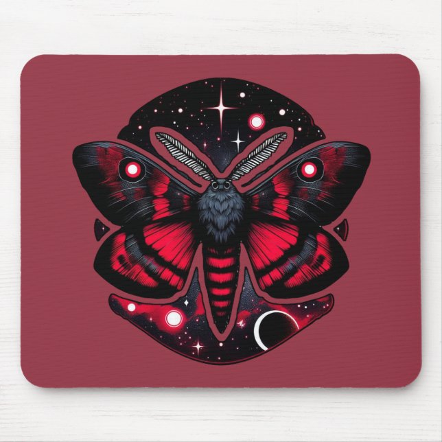 Red and Black Cosmic Moth - Celestial Mystical Mouse Mat (Front)