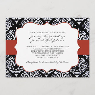 Red and Black Country Damask Patterned Invitation