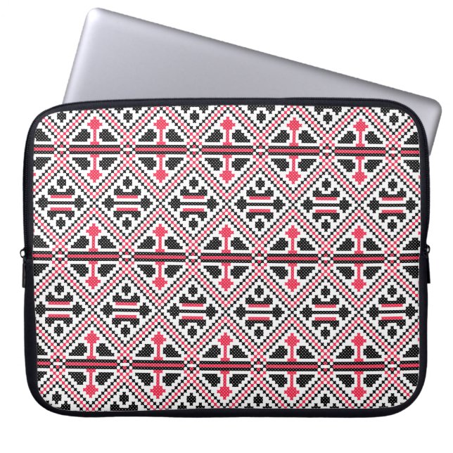 Red and Black cross-stitch Retro Pattern Laptop Sleeve (Front)