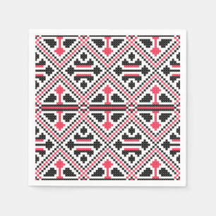 Red and Black cross-stitch Retro Pattern Napkin