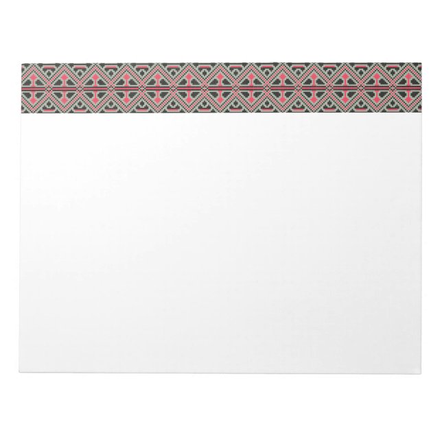 Red and Black cross-stitch Retro Pattern Notepad (Front)