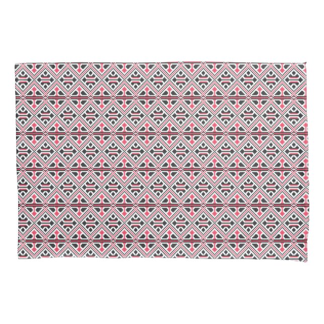 Red and Black cross-stitch Retro Pattern Pillowcase (Front-Left)