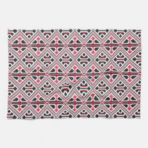 Red and Black cross-stitch Retro Pattern Tea Towel