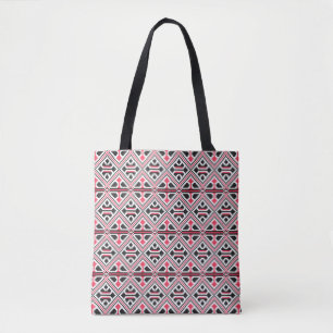 Red and Black cross-stitch Retro Pattern Tote Bag