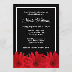 Red and Black Daisy Bridal Shower Invitation