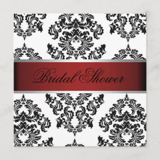 Red and Black Damask Bridal Shower Invitation