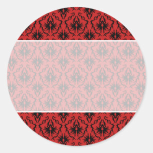 Red and Black Damask Design. Classic Round Sticker