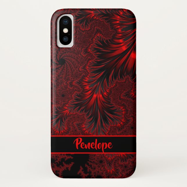 Red and Black Damask Gothic Style Fractal and Name Case-Mate iPhone Case (Back)