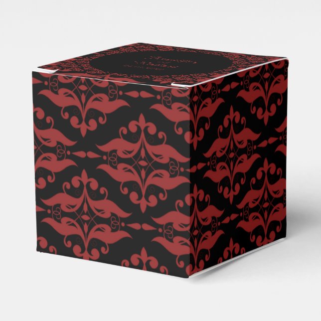 Red and Black Damask Gothic Wedding Favour Box (Front Side)