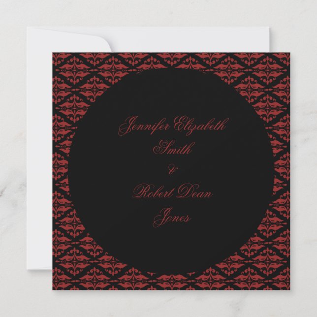 Red and Black Damask Gothic Wedding Invitation (Front)