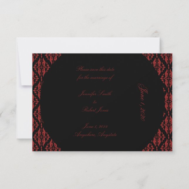 Red and Black Damask Gothic Wedding Save the Date (Front)