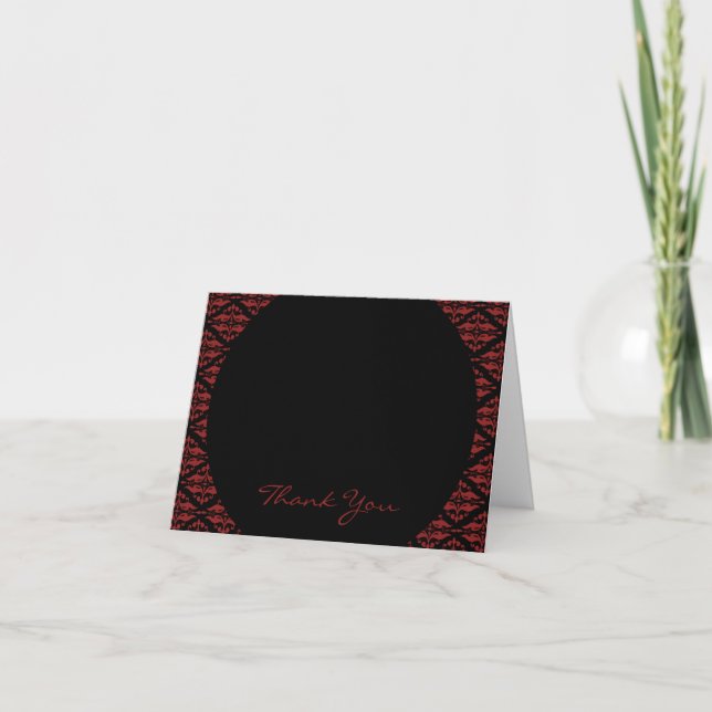 Red and Black Damask Gothic Wedding Thank You (Front)