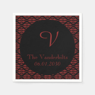 Red and Black Damask Monogram Wedding Napkin