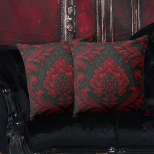 Red and Black Damask Patterned Cushion