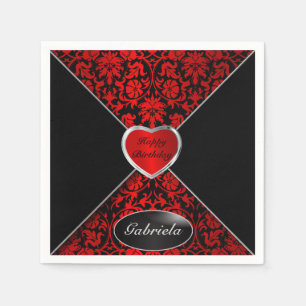 Red and Black Damask   Personalise Napkin