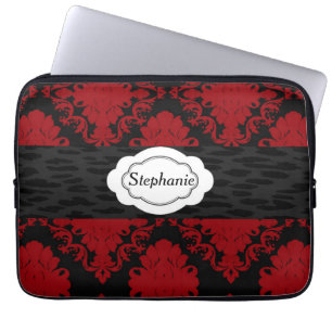 Red And Black Damask Personalised Laptop Sleeve