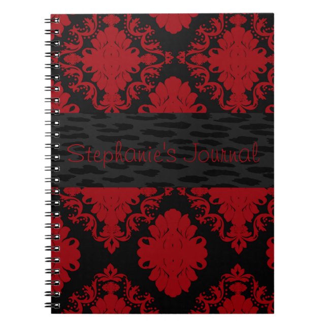 Red and Black Damask Personalised Notebook (Front)