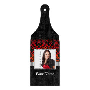 Red and black damask photo template cutting board