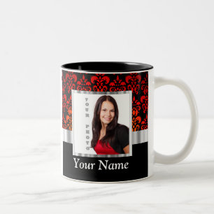 Red and black damask photo template Two-Tone coffee mug