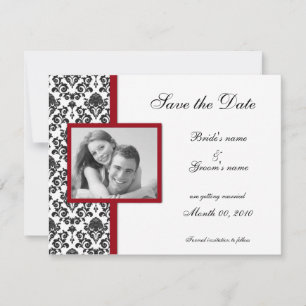 Red and Black Damask Save the Date Photo Cards