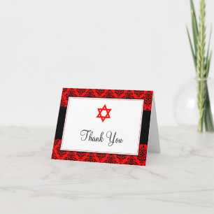 Red and Black Damask Star of David Thank You Card