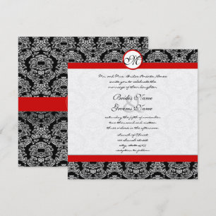 Red and Black Damask Swirls Wedding Invitation