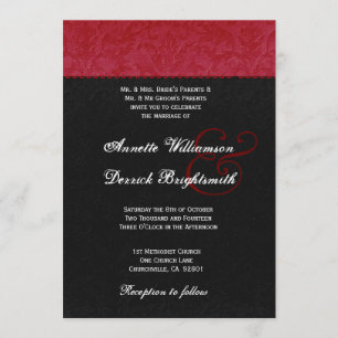 Red and Black Damask Wedding B734 Invitation