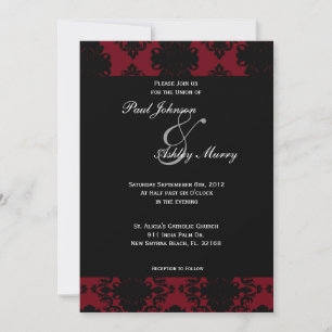 Red and Black Damask Wedding Invitation