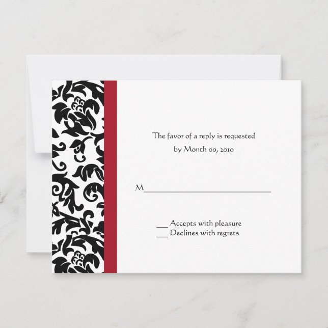 Red and Black Damask Wedding RSVP Cards (Front)