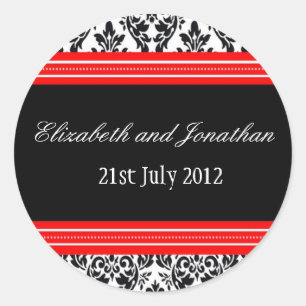 Red and Black Damask Wedding Sticker