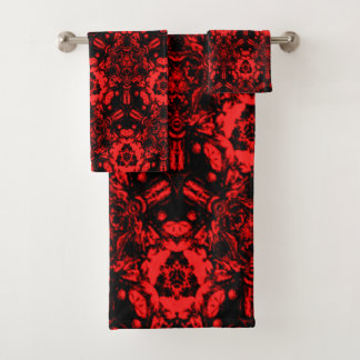 Red and Black Deep Bloom Bath Towel Set