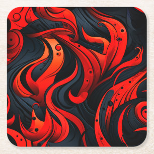 Red and Black Design Square Paper Coaster