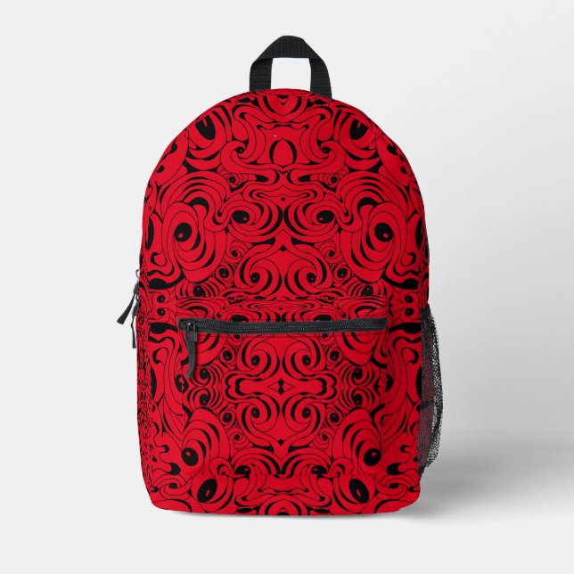 Red and Black Designed Backpack by Joya Eve (Front)