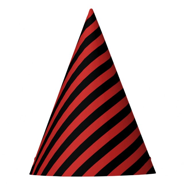 Red and Black Diagonal Stripes Party Hat (Front)