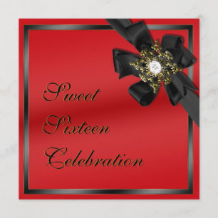 Red and Black Diamond Bowed Invite