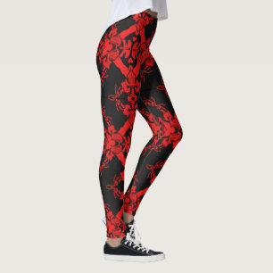 Red and Black Diamond Kaleidoscope Pattern Leggings