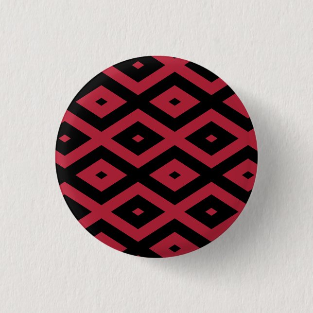 Red and black diamond pattern 3 cm round badge (Front)
