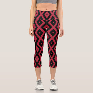 Red and black diamond pattern capri leggings