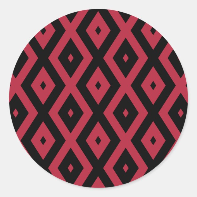Red and black diamond pattern classic round sticker (Front)