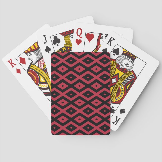 Red and black diamond pattern playing cards (Back)
