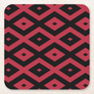 Red and black diamond pattern square paper coaster