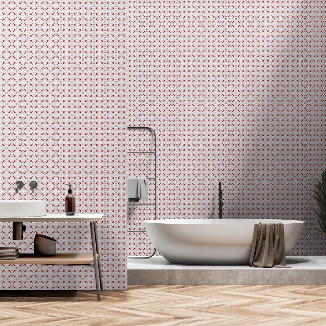Red and Black Doodle Hearts Geometric Love  Wallpaper (Bathroom)