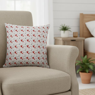 Red and Black Doodle Hearts Love  Cushion