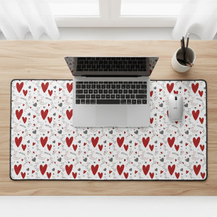 Red and Black Doodle Hearts Love Desk Mat