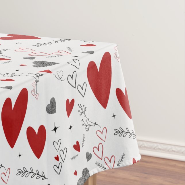Red and Black Doodle Hearts Love  Tablecloth (In Situ)