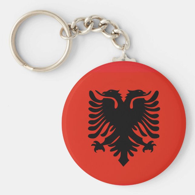 Red and Black Double Headed Eagle Flag of Albania Key Ring (Front)