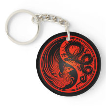 Red and Black Dragon Phoenix Yin Yang