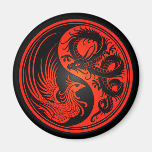 Red and Black Dragon Phoenix Yin Yang Magnet