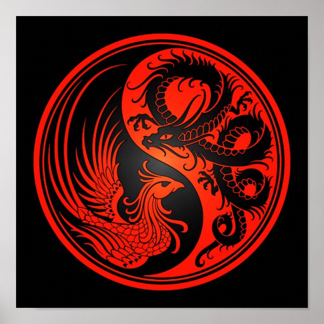 Red and Black Dragon Phoenix Yin Yang Poster (Front)