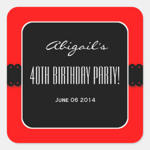 Red and Black Elegant 40th Birthday Party V09 Square Sticker
